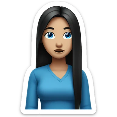 Girl with long black hair and blue eyes shrugging  sticker