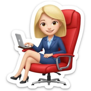 Woman having cartoon faced relaxing in an office chair and smiling sticker