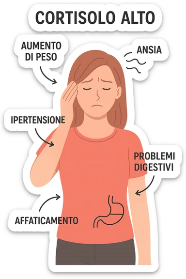 donna con Cortisolo alto con freccie che indicano. In italiano sticker