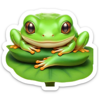 Meme-Worthy Cute Sleeping Green Tree Frog Portrait Emoji, Head resting peacefully with a contented smile, showcasing a compact, vividly green body with softly closed, serene eyes, Simplified yet adorably endearing features, highly detailed, glowing with a soft, drowsy jungle light, high shine, relaxed and utterly lovable, stylized with an air of playful laziness, soft glowing outline, capturing the essence of a sleeping green tree frog that feels destined to become the next viral icon of adorable rest! sticker