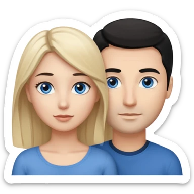 Blank woman with blond hair and blue eye color on left. And also a blank man with black hair and grey eye color in the middle. And a blank woman with brown hair and grey eye color on the right. Holding each other  sticker