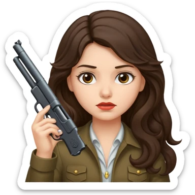 A brunette with long wavy hair girl who is about to kill herself with a littlr gun pointed at her temple sticker
