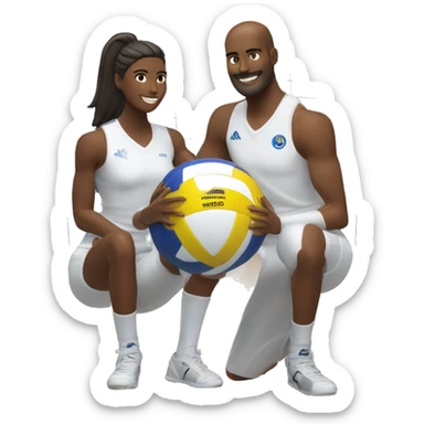 two Passionate volleyball player, one male and other female posing with a mikasa v200w ball sticker