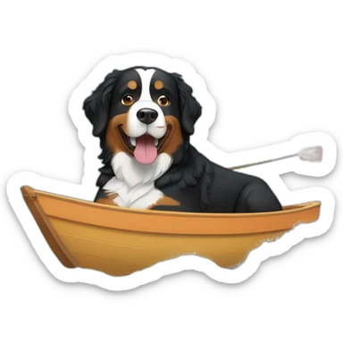 bernese mountain dog driving in a small boat sticker
