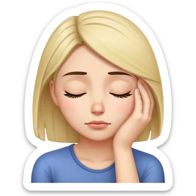 Exhausted woman with head resting on palm, looking sleepy sticker