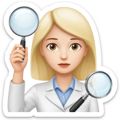 emoji of white empty shelf in perspective view with a woman nearby, she is looking at the shelfs with a magnifying glass sticker