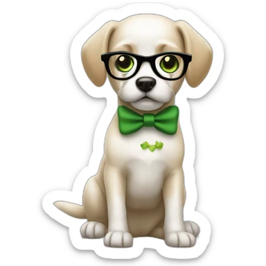 medium-bege-and-white-dog-with-green-eyes-and-black-glasses-and-green-bow sticker