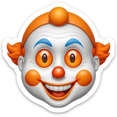 Make the clown emoji come up from the bottom, bounce, and land in the center. Then make it wink with the right eye, add a corrupted-file glitch effect, and finally make it disappear sticker