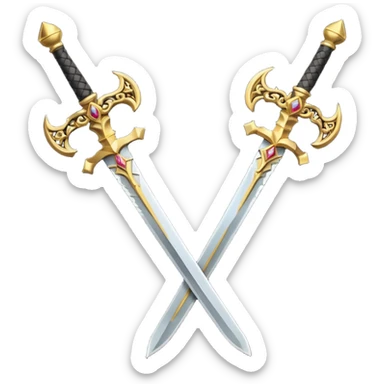 Two Golden royal swords with gold blades and gold handel sticker