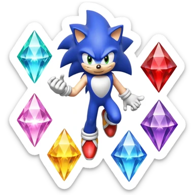 I want Sonic the hedgehog with the 7 chaos emeralds and the Goku aura transformation, where is the super Sonic aura Is a power 7 diamonds, red, blue, yellow, green, white, cyan and purple sticker