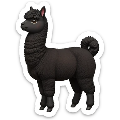 cinematic-[black alpaca]-realistic-full-body-standing-emoji,-tail-flicking-lazily,-head-tilted-dramatically,-curly-[black]-coat,-simplified-yet-realistic-focused-features,-highly-detailed,-glowing-with-an-almost-sarcastic-glow sticker