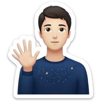 A young man stands in a vast, starry universe, surrounded by floating particles of light. Each particle represents a choice, a moment, a memory—his personal universe. He reaches out, touching one, knowing that everything he does stays in this space forever. universe around him sticker