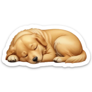 Cinematic Meme-Worthy Chubby Sleeping Golden Retriever Portrait Emoji, Head resting peacefully with a contented smile, showcasing a delightfully chubby build and a luxuriously soft golden coat, eyes shut in a serene nap, Simplified yet hilariously adorable features, highly detailed, glowing with a soft, drowsy light, high shine, relaxed and utterly lovable, stylized with an air of playful laziness, bright and heartwarming, soft glowing outline, capturing the essence of a comically sleepy companion, so meme-worthy it feels like it could instantly become the next viral sensation of adorable slumber! sticker