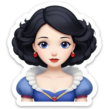 Cinematic Radiant Snow White Portrait Emoji, rendered in a realistic, vector style with clean proportions. Show Snow White with a soft, welcoming smile, delicate porcelain skin, and neatly arranged raven hair, wearing her timeless dress. The image radiates a warm, inviting glow, high shine, and is enhanced by a soft glowing outline that accentuates her gentle beauty. sticker