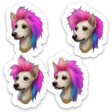 Punk Chinese crested dog neon rainbow hair gold chain punk piercings tattoos punk ear piercings sticker