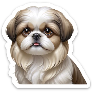 Cinematic Noble Shih Tzu Portrait Emoji, Poised and elegant, with a luxurious, flowing fur in refined muted tones, delicate features and wise, gentle eyes, simplified yet meticulously detailed, glowing with a soft, regal radiance, high shine, exuding quiet dignity and timeless charm, soft glowing outline, capturing the essence of a noble Shih Tzu that epitomizes refined poise! sticker