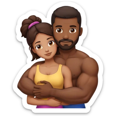 Black man with facial hair and muscles hug small brunette woman sticker