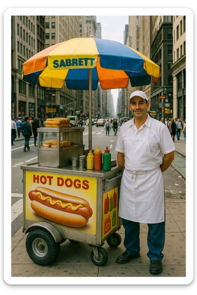 hotdog seller in New York with cart sticker
