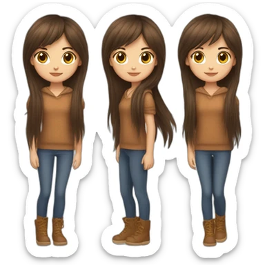 Brunette long hair and fringe girl with a brown tigger cat sticker