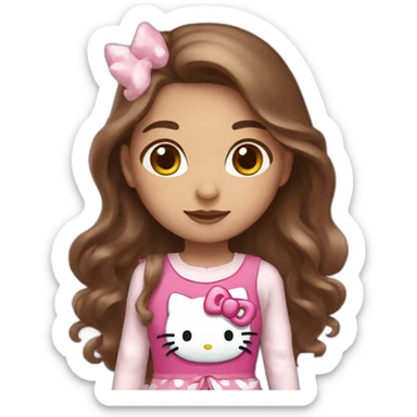 girl with long brown hair dressed with hellokitty costume sticker