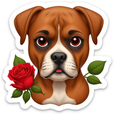 boxer dog with red rose tattoo sticker