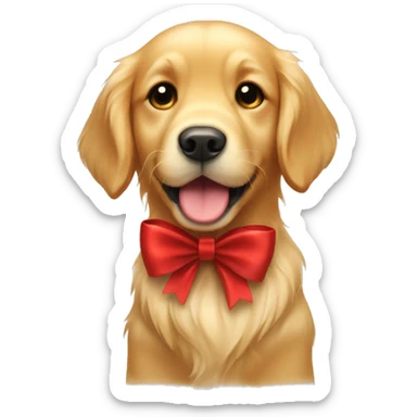 Cute golden retriever with a red bow sticker