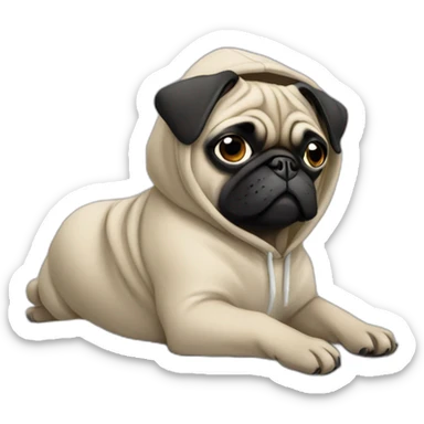 Pug using laptop wearing a hoodie sticker