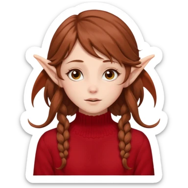A delicate, elf-like girl with windswept chestnut hair, wearing an oversized sweater in signature black and red. sticker