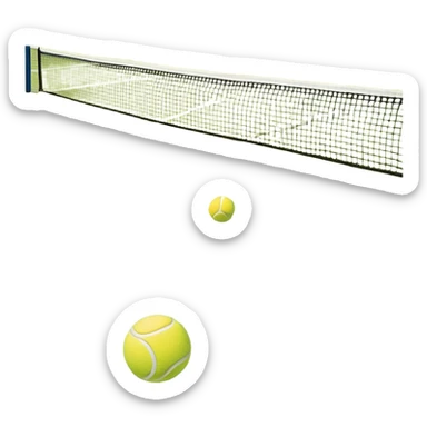 A tennis court with perfectly marked lines and a tennis ball resting near the baseline. The scene highlights the open space of the court, with a net dividing the two sides, capturing the focus and athleticism of the sport. sticker