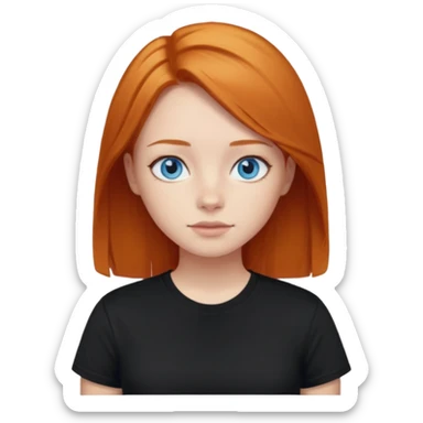 Blue eyes,ginger medium straight hair, black t-shirt girl sticker
