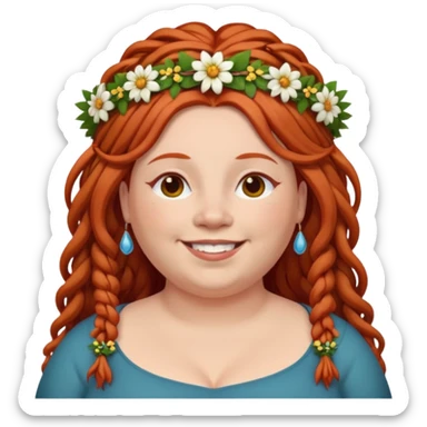fat redhead woman with dreadlocks and floral tiara sticker