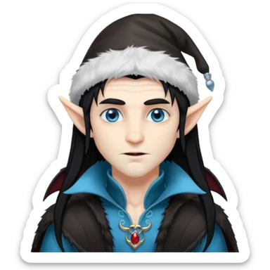 Male long hair vampire elf with furry hat sticker
