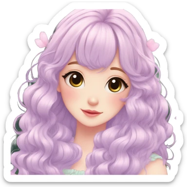 Cute kawaii gorgeous pretty anime cartoon pastel lady and beautiful hair fairycore cottagecore detailed high quality trending aesthetic sticker