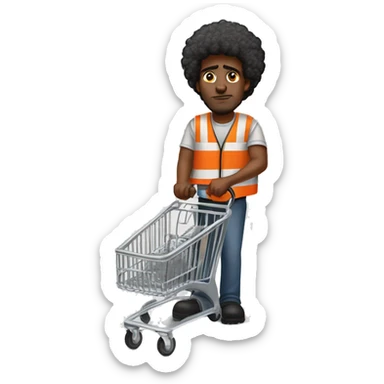 sad Black Male with Small Afro from Home Depot wearing orange pro loader vest pushing orange home depot carts sticker