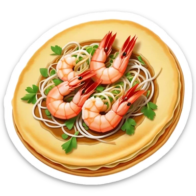 Cinematic Realistic B√°nh x√®o Dish Emoji, depicted as a crispy Vietnamese pancake filled with shrimp, pork, and bean sprouts rendered with dynamic textures and vibrant, appetizing lighting. sticker