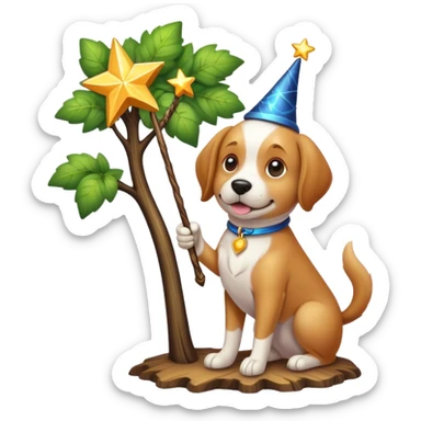 Hund mit einem Zauberstab auf einem Baum sticker
