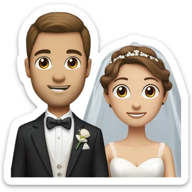 Bride with brown hair and brown eyes & groom with brown hair and blue eyes  sticker