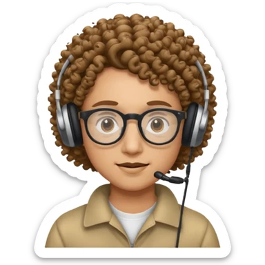 headphone and spectacles, no microphone, curly sticker