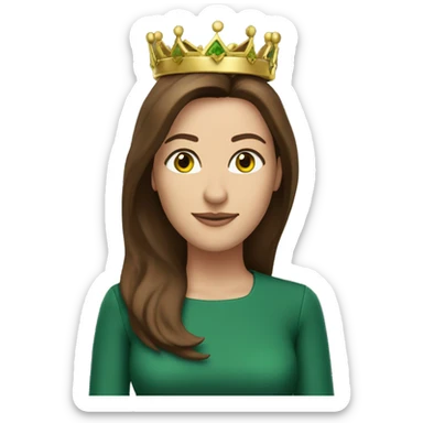 pretty 40 year old woman green eyes  shoulder length straight brown hair gold crown sticker