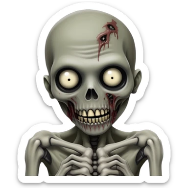 Super idol as hostile SCP-096 zombie with very small almost camouflaged pupils facing down and the upper face is grayish white and whitish gray while the lower jaw and rest of the body including hand and arm is just grayish black and the background is pitch black sticker