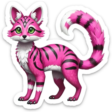 Rare realistic neon-colored iridescent shiny warm-colored lush tropical exotic cute epic pretty beautiful handsome gorgeous aesthetic colorful vibrant Vernid-Protogen-Primagen-Wickerbeast-Genet-Trico-species-Fakemon-hybrid-creature by LiLaiRa, beautiful intricate markings, full body sticker