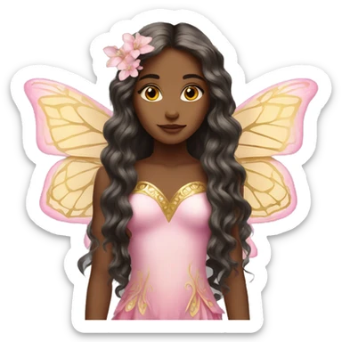 Beautiful, flower, fairy, pink, gold, long hair, butterfly wings sticker