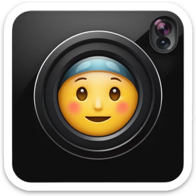 A simple camera lens, apple emoji style, 3/4 view, no face, 45 degree angle sticker