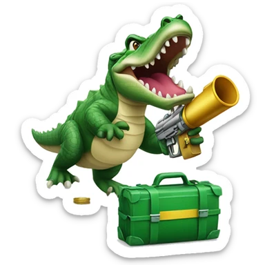 An alligator with a cash cannon sticker
