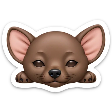 Meme-Worthy Cute Sleeping Xoloitzcuintle dog Portrait Emoji, Head resting peacefully with a contented smile, showcasing a sleek, muscular build with smooth, hairless ebony skin and gently relaxed wrinkles, eyes shut in a serene nap, Simplified yet hilariously adorable features, highly detailed, glowing with a soft, drowsy light, high shine, relaxed and utterly lovable, stylized with an air of playful laziness, bright and heartwarming, soft glowing outline, capturing the essence of a comically sleepy guardian, so meme-worthy it feels like it could instantly become the next viral sensation of adorable slumber! sticker