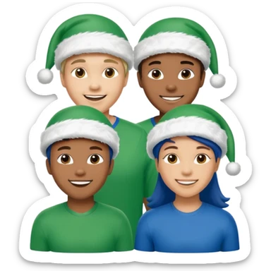 crie a imagem de 3 atletas de modalidades diferentes, usando um chapeu de papai noel das cores verde e azul. sticker