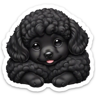 Meme-Worthy Cute Sleeping Black Poodle Portrait Emoji, Head resting peacefully with a contented smile, showcasing a delightfully elegant build and a luxuriously soft, curly jet-black Fur, eyes shut in a serene nap, Simplified yet hilariously adorable features, highly detailed, glowing with a soft, drowsy light, high shine, relaxed and utterly lovable, stylized with an air of playful laziness, bright and heartwarming, soft glowing outline, capturing the essence of a comically sleepy companion, so meme-worthy it feels like it could instantly become the next viral sensation of adorable slumber! sticker
