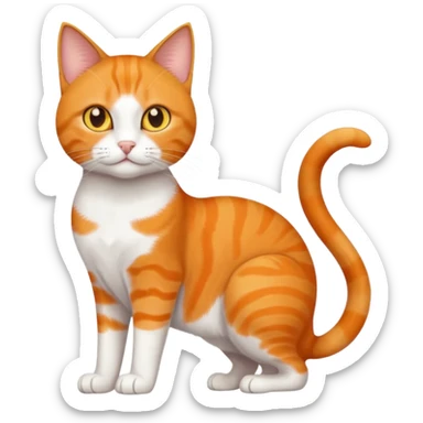 full body orange domestic shorthair slim cat with yellow/orange eyes paw being white and the other being half sticker