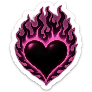 a gothic heart with black and pink flames, BLACKPINK inspired, edgy and vibrant, glowing flames, high contrast sticker