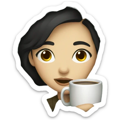 girl brunette with short black hair inside a dark green blanket sipping coffee eyes closed sticker
